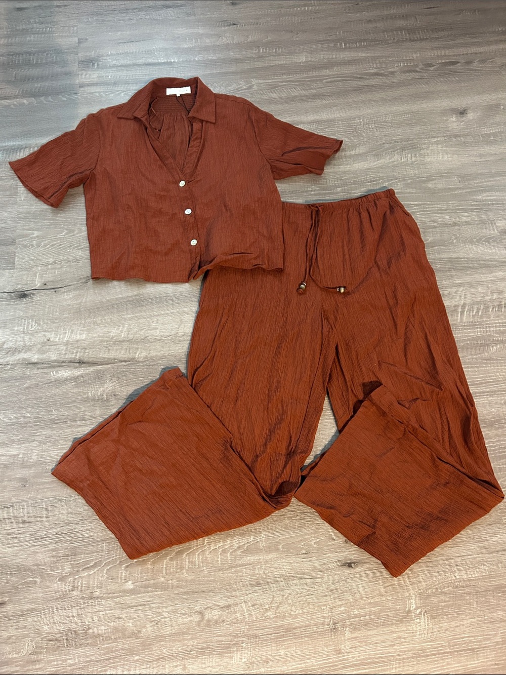 Zara Rust Brown Wide Leg Pants Set